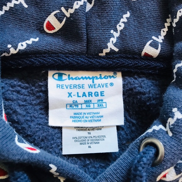 Champion All-Over Diagonal Logo Reverse Weave Hoody Sweatshirt Mens Size XL  EUC - Picture 10 of 11